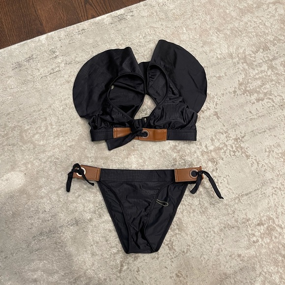 Agua de Coco Black Ruffle Triangle Bikini Set - Picture 3 of 8